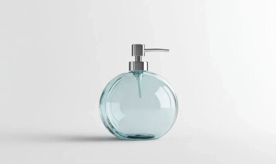 Blue glass soap dispenser on white background for bathroom use
