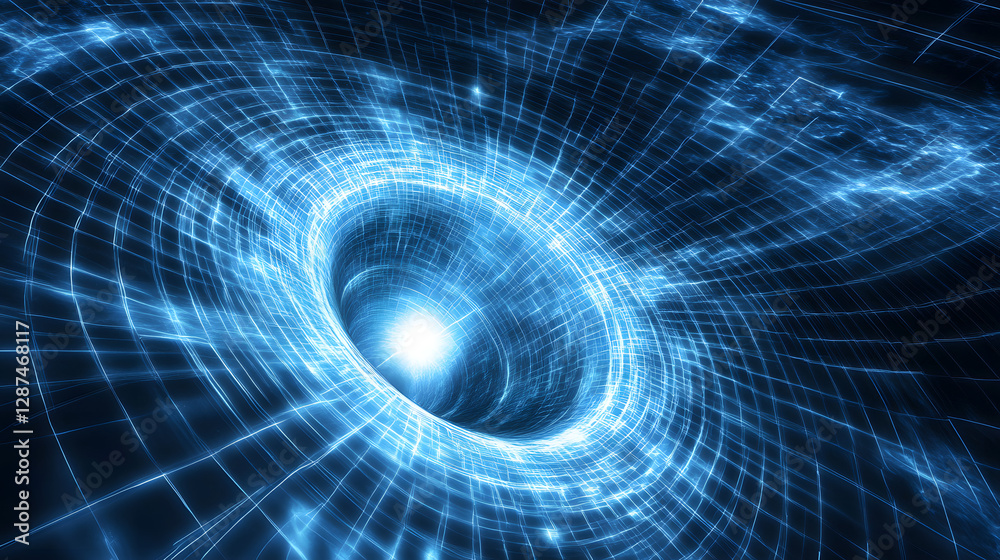 Poster blue vortex with dynamic light streaks creating an abstract background design for digital art projec