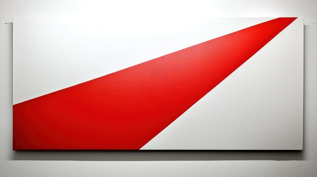 Minimalist abstract painting featuring a bold red diagonal stripe on a white canvas modern art simple design geometric form contemporary artwork bright color