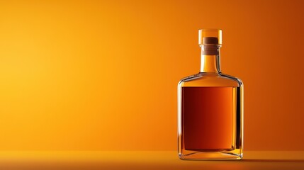 Amber liquor bottle, orange backdrop