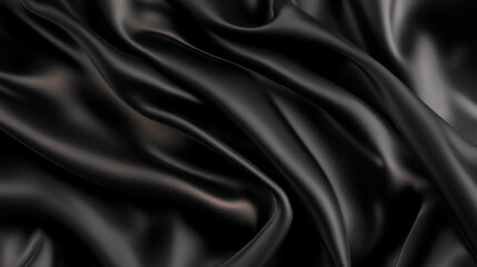 Obraz premium Sleek black silk texture with soft gold highlights, ultra smooth and flowing fabric, perfect for high end luxury design and branding