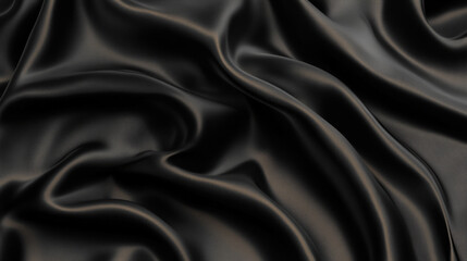 Fototapeta premium Sleek black silk texture with soft gold highlights, ultra smooth and flowing fabric, perfect for high end luxury design and branding. Ideal for product mockups