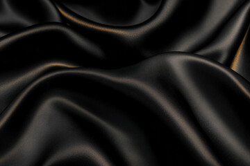 Obraz premium Sleek black silk texture with subtle gold highlights, smooth and flowing fabric that exudes luxury and elegance, perfect for high end design and branding