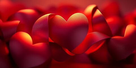 Romantic Red Hearts Ribbon Background Valentines Day