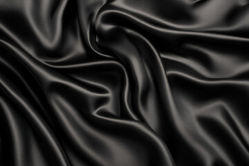 Obraz premium Sleek black silk texture with smooth and flowing fabric, exuding luxury and elegance. Perfect for high end design and branding, this minimal detail fabric offers ultra clean look