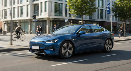 A modern concept of an electric car on a city street.