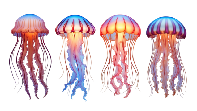 Jellyfish PNG Set colorful jellyfish line up with smooth flowing tentacles