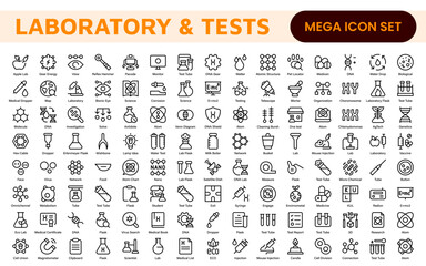 Laboratory and Tests Icon Set. A precise collection of icons for scientific testing and research, perfect for enhancing educational materials, lab websites, and health applications.