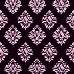 Fototapeta premium Elegant floral damask pattern in soft pink on dark background