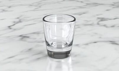 Empty shot glass on marble surface for product mockup or bar scene