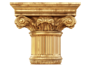 Vintage golden column isolated on transparent background