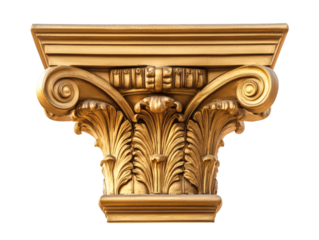 Vintage golden column isolated on transparent background