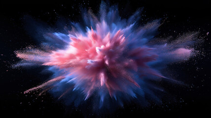 An explosion of vibrant colored powder bursting across a black background creating a dynamic scene
