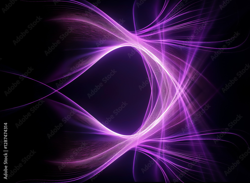 Wall mural abstract purple and pink light streams flow and curve, creating an oval shape in the center against 