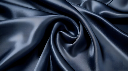 Dark blue silk fabric texture draped elegantly on a surface with gentle folds and soft sheen