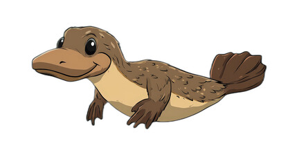 Obraz premium A charming platypus with rich brown and cream hues, poised on the left with an elegant tilt of its head, against a transparent background