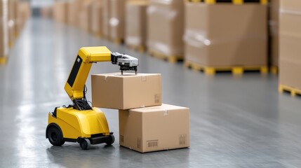 Robot stacking boxes in warehouse; automated logistics