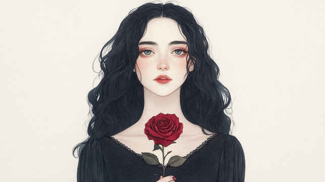 Beautiful Woman with a Red Rose