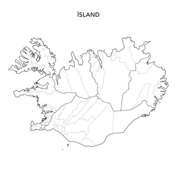 Geopolitical Vector Map of Iceland (&Iacute;sland) with Municipalities (Sveitarf&eacute;l&ouml;g), and Regions (Landshlutar) Administrative Subdivisions as of 2025 - Iceland