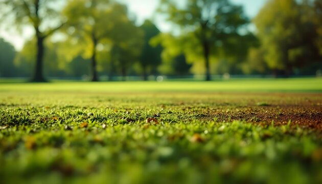 A vibrant green field in spring, surrounded by trees, perfect for outdoor activities and enjoying nature