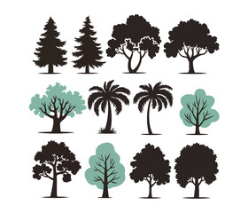 Fototapeta premium Collection of Silhouetted Trees in Pastel Tones