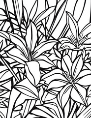 Fototapeta premium Coloring page featuring intricate floral designs with various flowers and leaves
