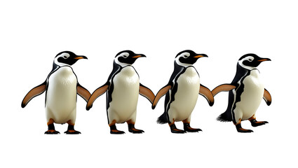Fototapeta premium Cute penguin collection with four different expressions and positions, professionally designed transparent PNG for easy background removal