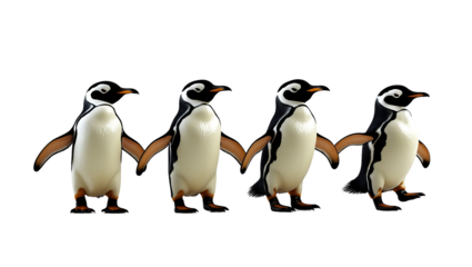 Cute penguin collection with four different expressions and positions, professionally designed transparent PNG for easy background removal