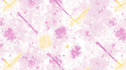 Soft pink background with colorful abstract shapes and textures
