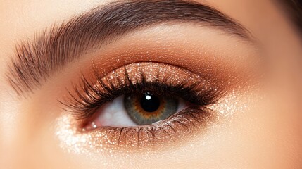 Obraz premium Close-up of a womans eye with long eyelashes, soft window light from left,