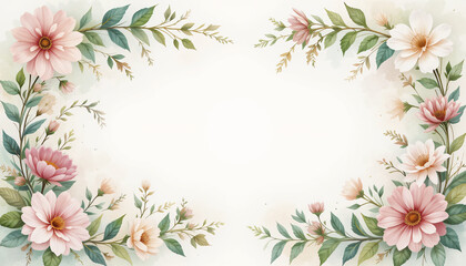 Graceful Botanical Border with Dancing Flowers and Soft Spring Tones, Copy Space for Text Design