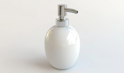 White ceramic soap dispenser on white background, bathroom accessory