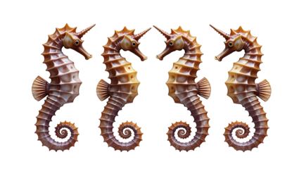 Seahorse PNG Pack Hyperrealistic Seahorses with Metallic Texture Close Up