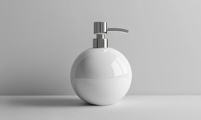 White spherical soap dispenser on white surface, minimalist bathroom decor