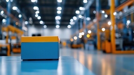 Fototapeta premium Brightly Colored Package on Table in Modern Warehouse Environment