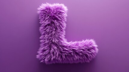 Purple furry letter l on matching background, soft texture and playful design. Creative typography and texture concept