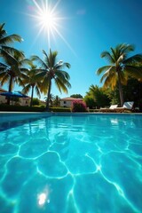 Obraz premium Sparkling blue pool water, sun reflecting Vibrant summer scene , cool, aqua, calm