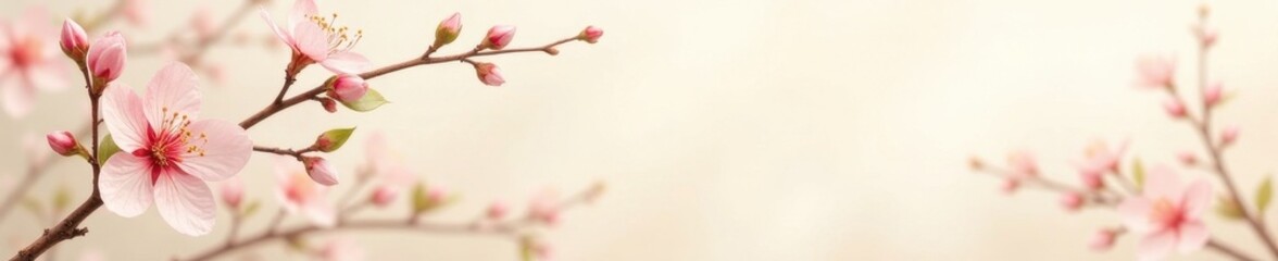 Obraz premium Subtle beige floral wallpaper, delicate leaves and blossoms , cream, muted, autumn