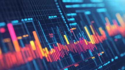 A vibrant data visualization showcasing colorful graphs and charts, representing statistical trends and analysis in a modern digital format.