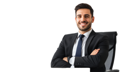 Professional businessman portrait office setting png with transparent background white environment smiling viewpoint