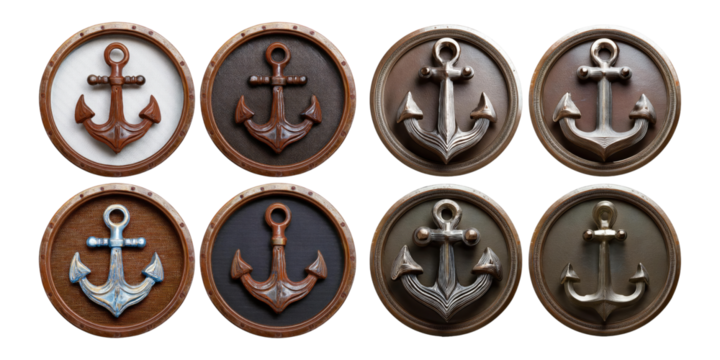 Vintage Nautical Anchor Designs for Maritime Decor, PNG collection, set bundle, isolate on transparent or white background