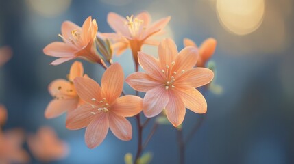 Peach-colored flowers in soft focus, backlit. Ideal for websites, blogs, or designs needing a delicate, spring-like aesthetic.