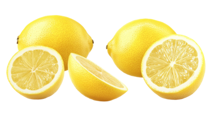 Fresh lemons display on transparent background png format bright food photography studio environment