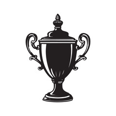 Fototapeta premium Cup trophy icon with ornate handles and classic pedestal base for awards, competitions, and championship branding in clean black line style