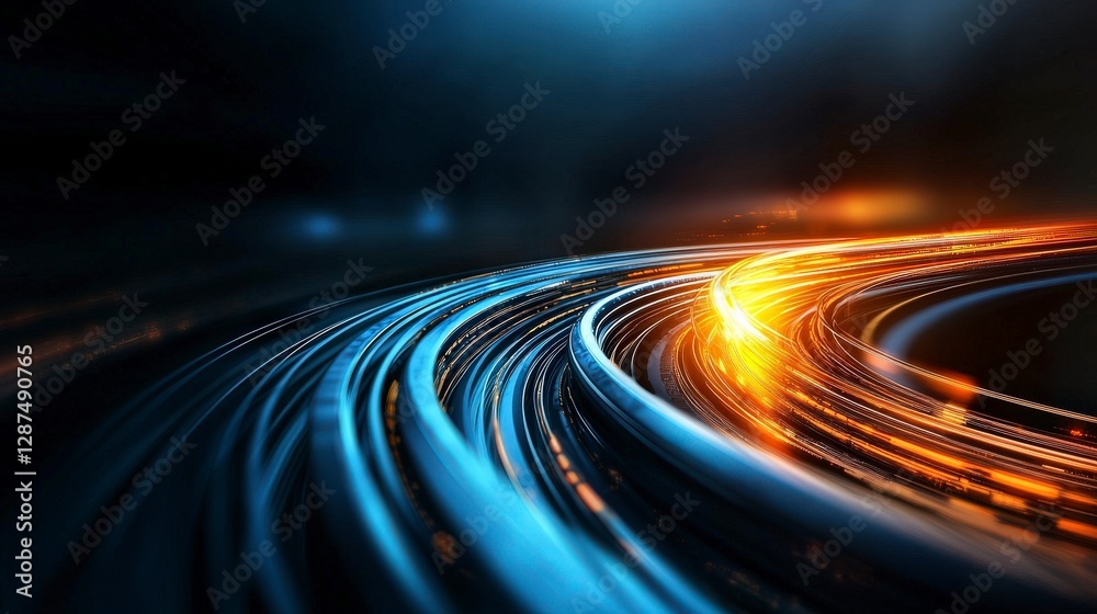 Poster dynamic light trails on a dark background creating a sense of motion and energy in abstract composit
