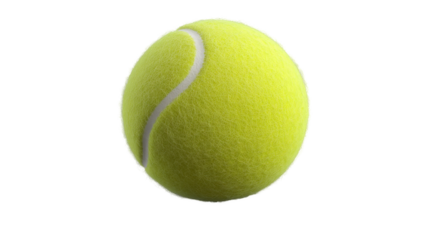 Dynamic tennis ball action sports field png transparency background white environment close-up perspective
