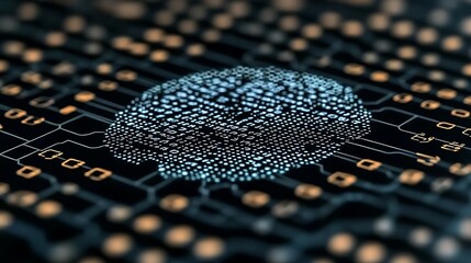 Abstract digital representation of a brain with circuitry on a dark background, symbolizing technology and intelligence