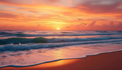 Obraz premium Vibrant Sunset Reflecting on Calm Sea Waters
