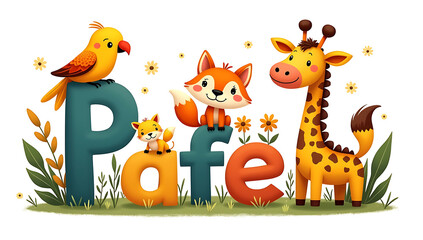 Naklejka premium Children’s Educational Poster – A Colorful, Playful Layout Featuring Cute Illustrations of Animals and Alphabet Letters