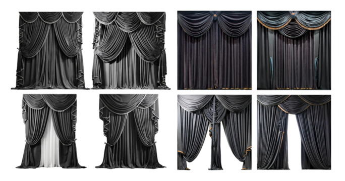Elegant Drapery Set for Theatrical and Interior Design Applications, isolated on transparent background